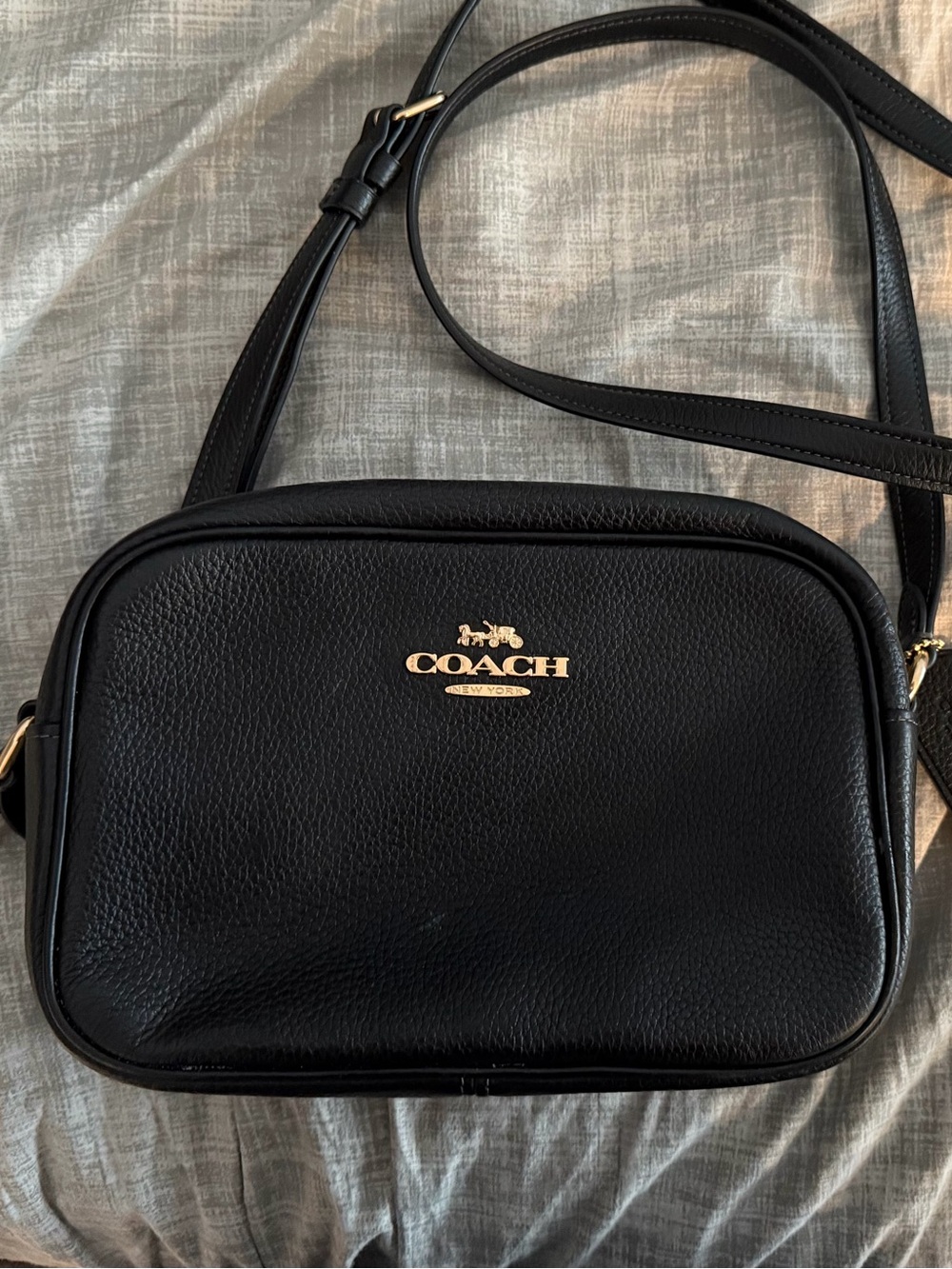 Coach Black Pebbled Leather Crossbody with Gold Logo